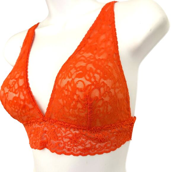 VICTORIA'S SECRET Orange Lace Y2K Triangle Bra VTG Sexy Little Things Bralette L - Picture 2 of 8